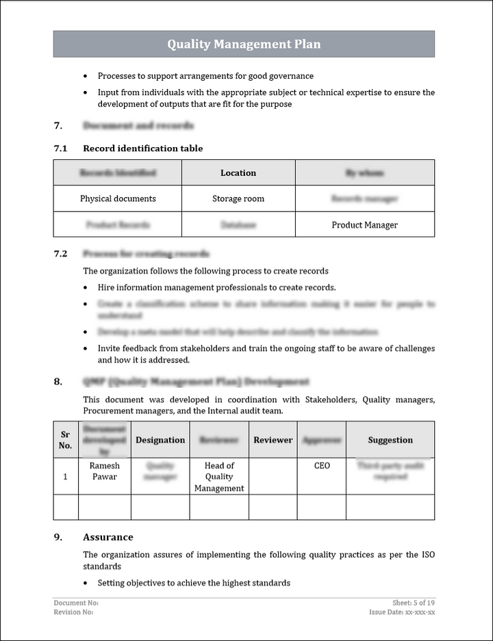 ISO 9001:QMS Quality Management Plan Template