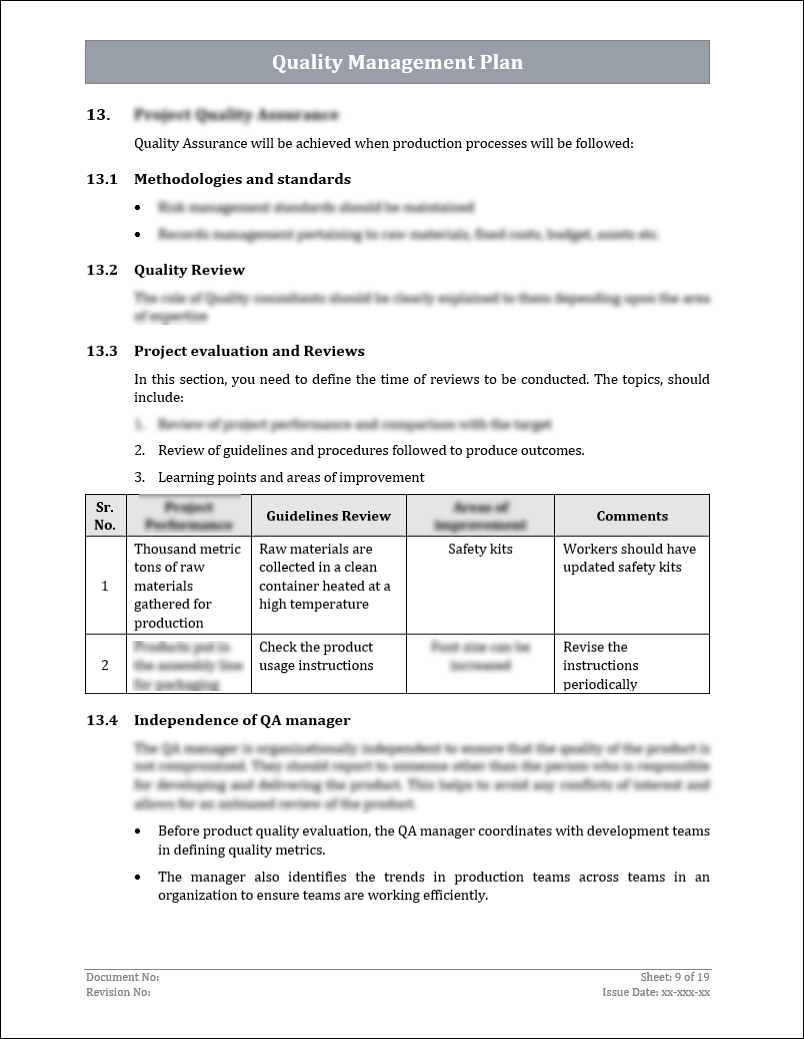 ISO 9001:QMS Quality Management Plan Template