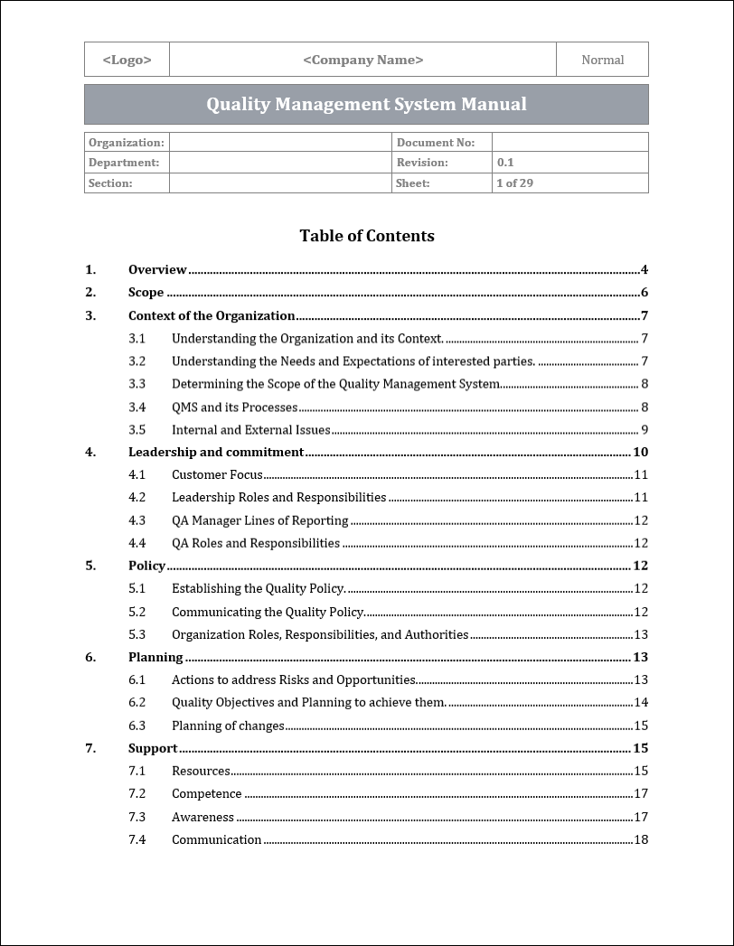Qms Header Sample ISO 9001:QMS Quality Management System Manual Template – ISO Templates ...