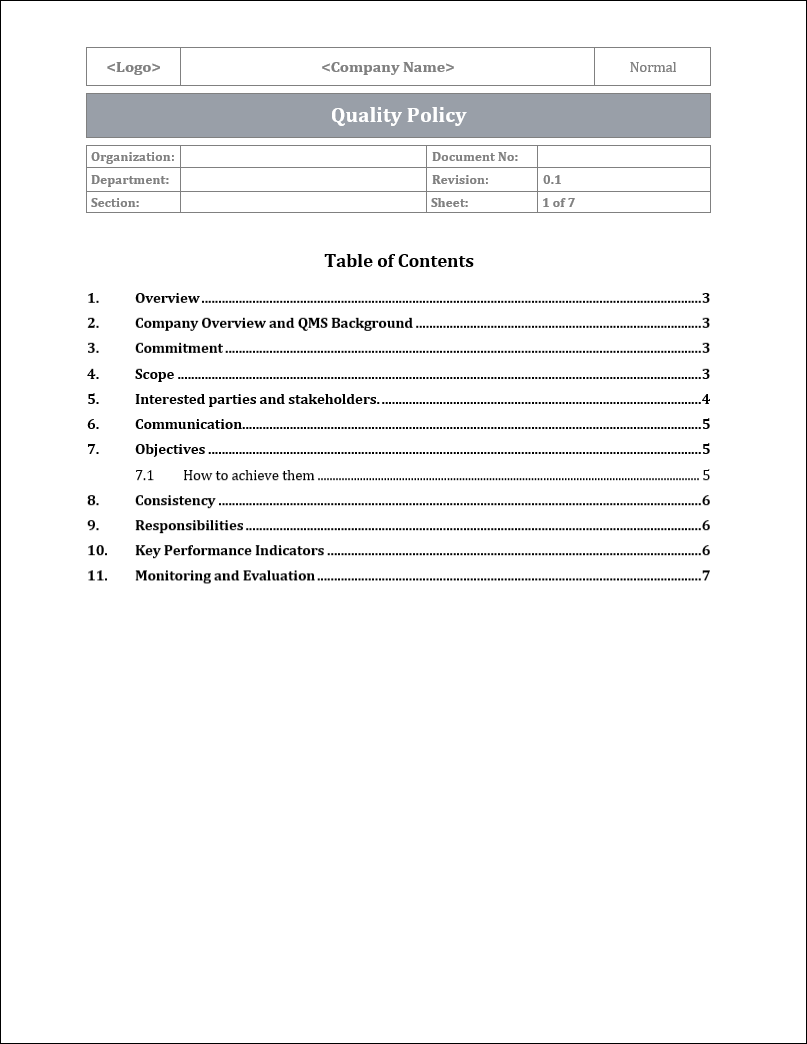 Qms Header Sample ISO 9001:QMS Quality Policy Template – ISO Templates and Documents Download