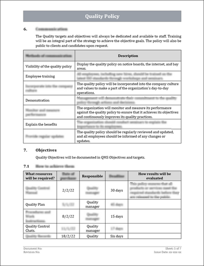 ISO 9001:QMS Quality Policy Template