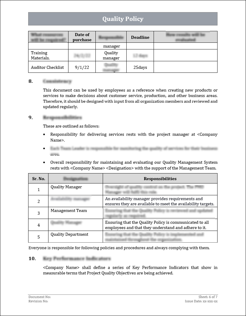 ISO 9001:QMS Quality Policy Template