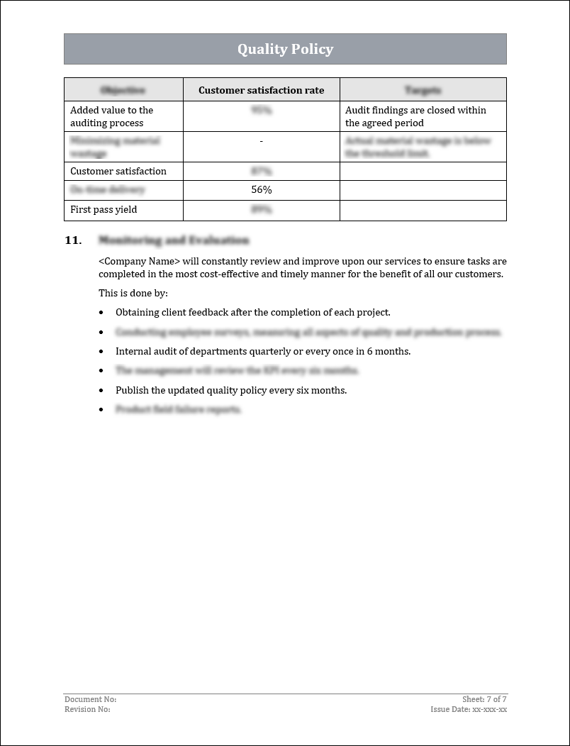 ISO 9001:QMS Quality Policy Template