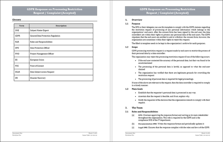 GDPR Response on Processing Restriction Request/ Complaint (Accepted) Template