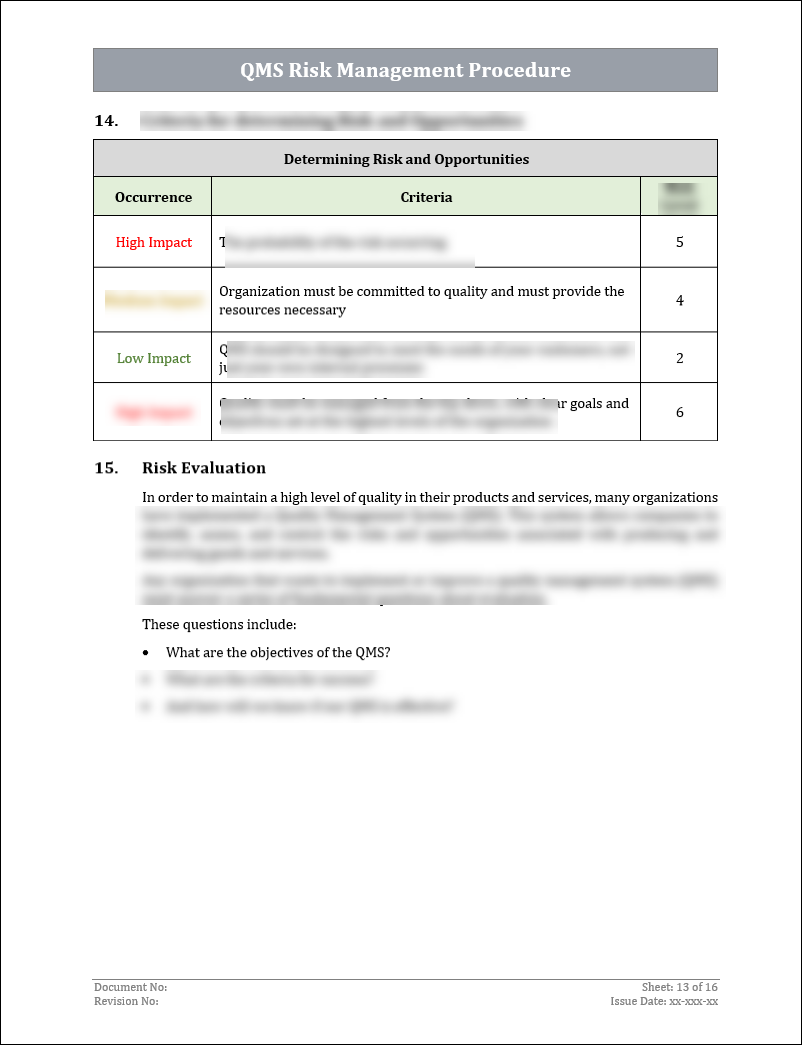 ISO 9001: QMS Risk Management Procedure