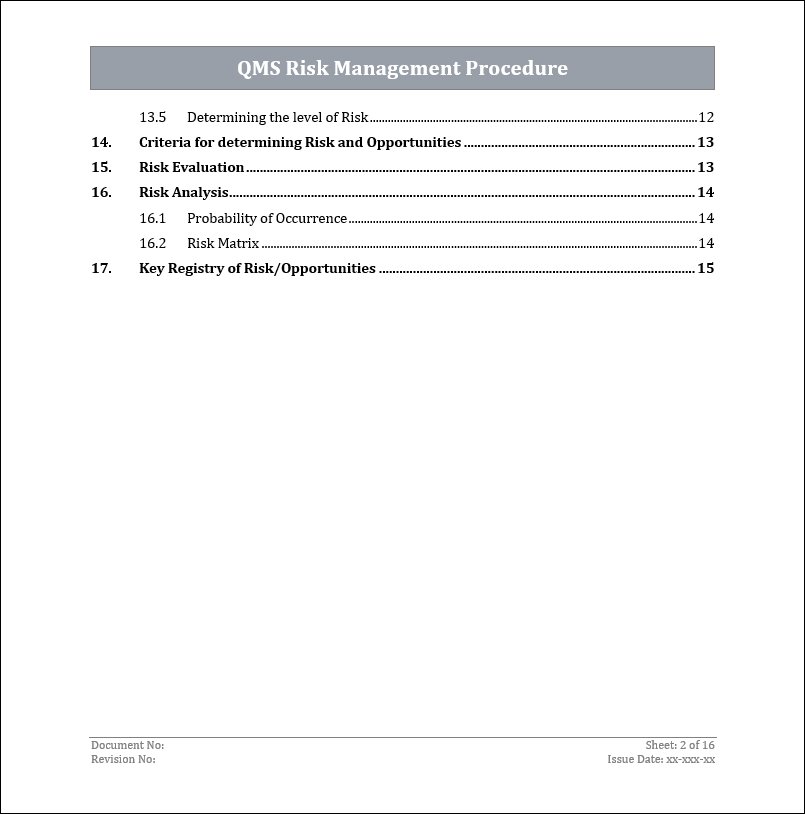 ISO 9001: QMS Risk Management Procedure