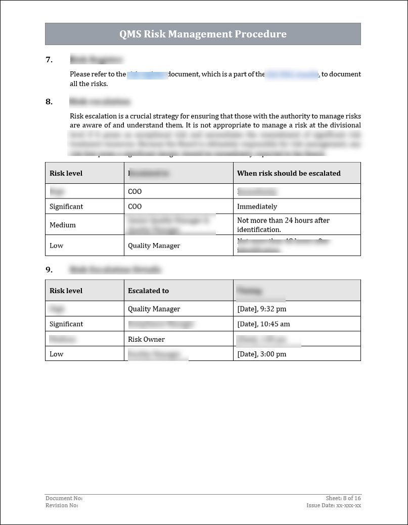 ISO 9001: QMS Risk Management Procedure