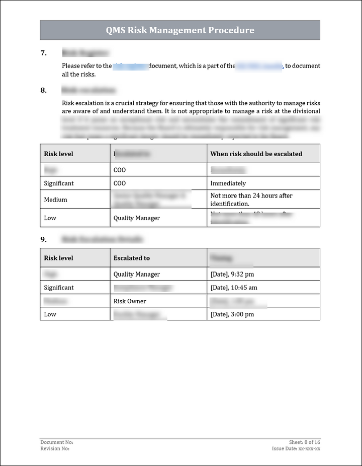 ISO 9001: QMS Risk Management Procedure