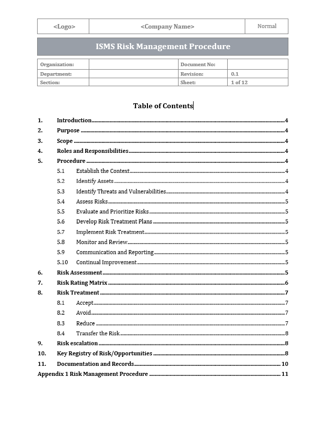 ISO 27001 - ISMS Risk Management Procedure Template