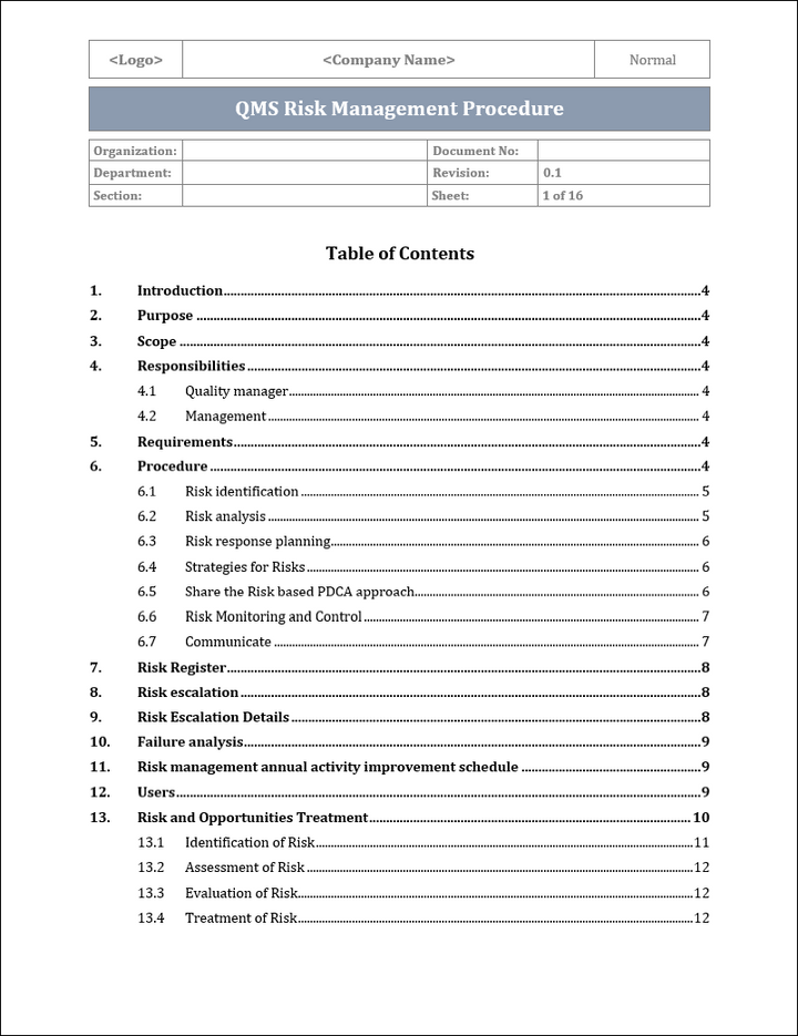 ISO 9001: QMS Risk Management Procedure