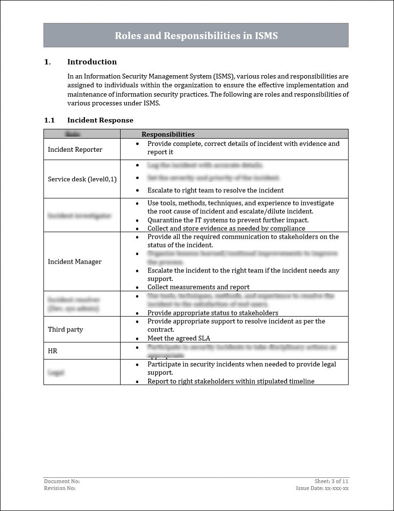 ISO 27001 - Roles and Responsibilities In ISMS Template