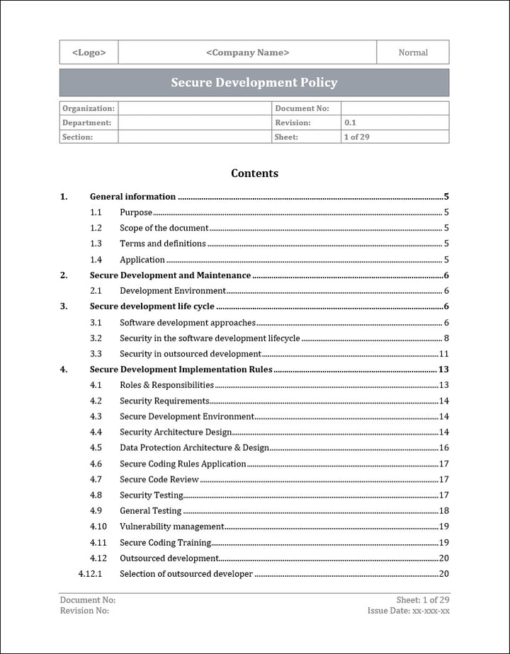 ISO 27001:2022 - Secure Development Policy Template