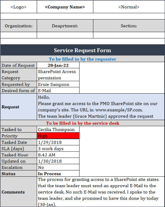  service request form
