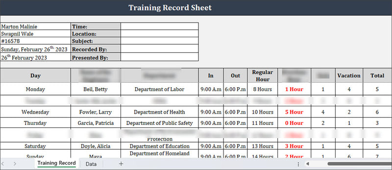 ISO 9001 Training Record Sheet Template