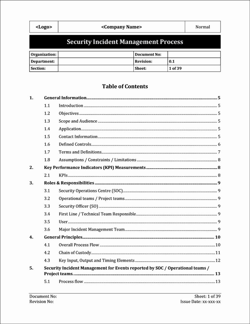 ISO 27001:2022-Security Incident Management Process Template