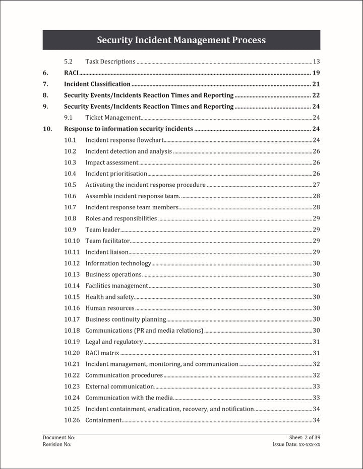 ISO 27001:2022-Security Incident Management Process Template