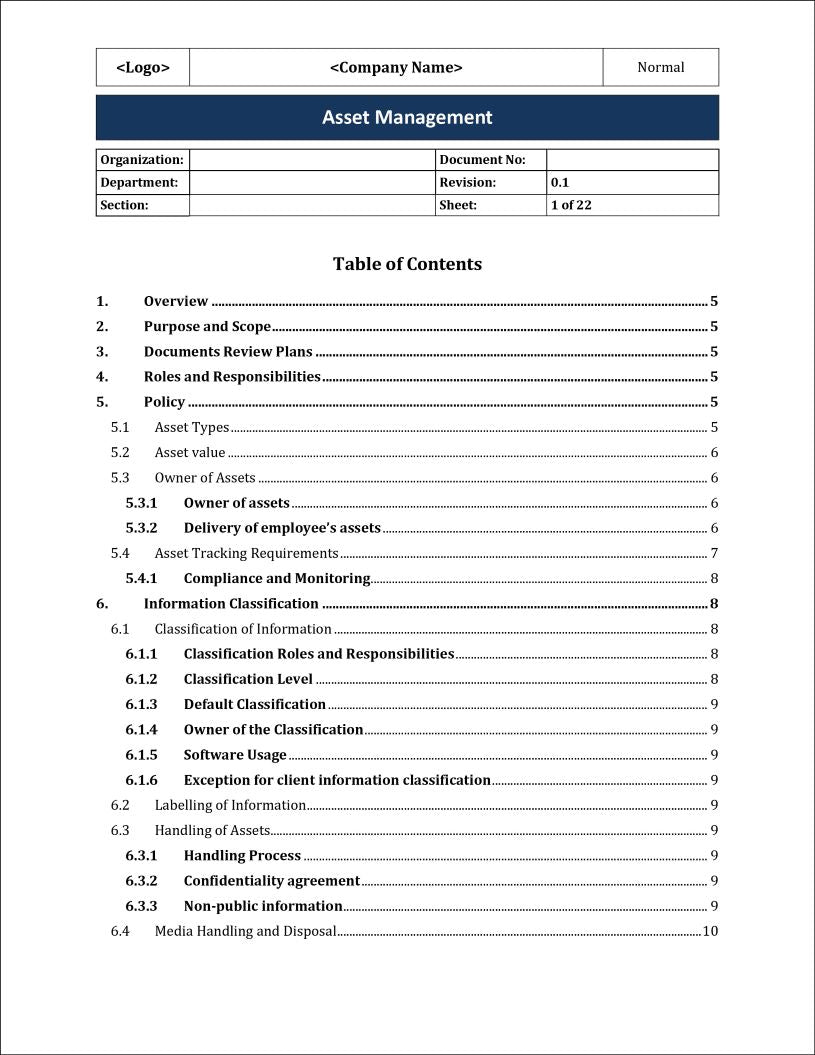 ISO 27001:2022 - Asset Management Policy Template