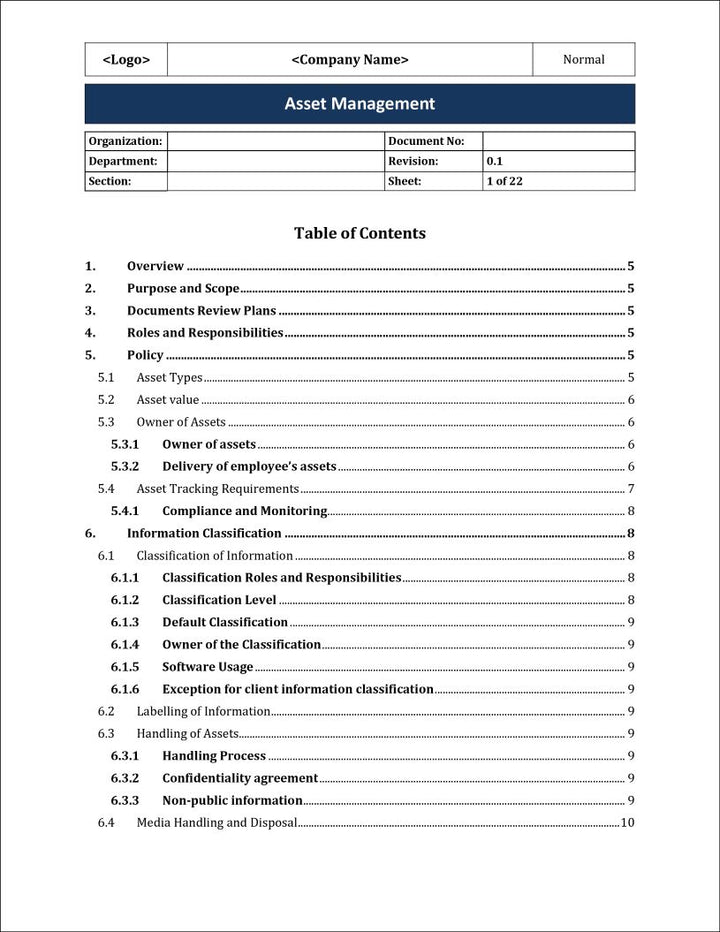 ISO 27001:2022 - Asset Management Policy Template