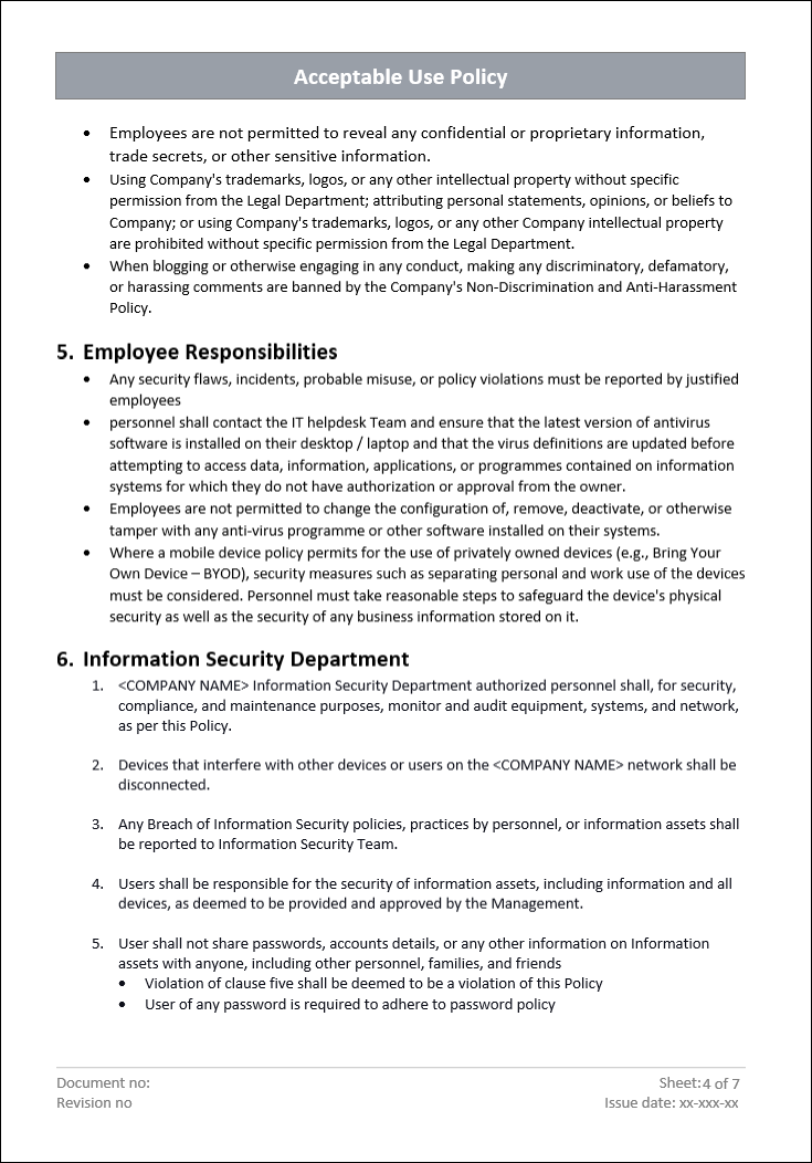 Acceptable use policy, Information security Department