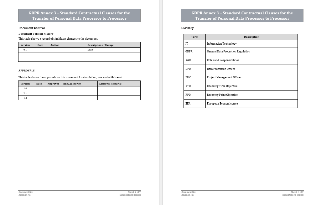 GDPR Annex 3 -Standard Contractual Clauses for the Transfer of Personal Data Processor to Processor Template