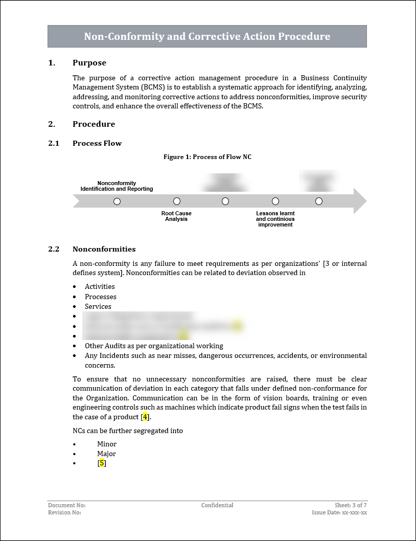 ISO 22301 Non Conformity and Corrective Action Procedure Template