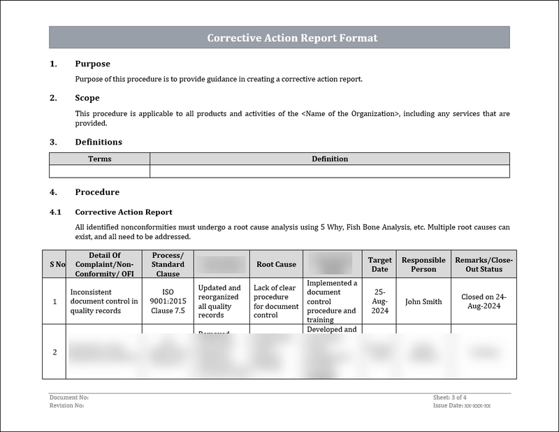 Corrective Action Report Template | ISO 9001 CAPA Format (Editable Wor ...