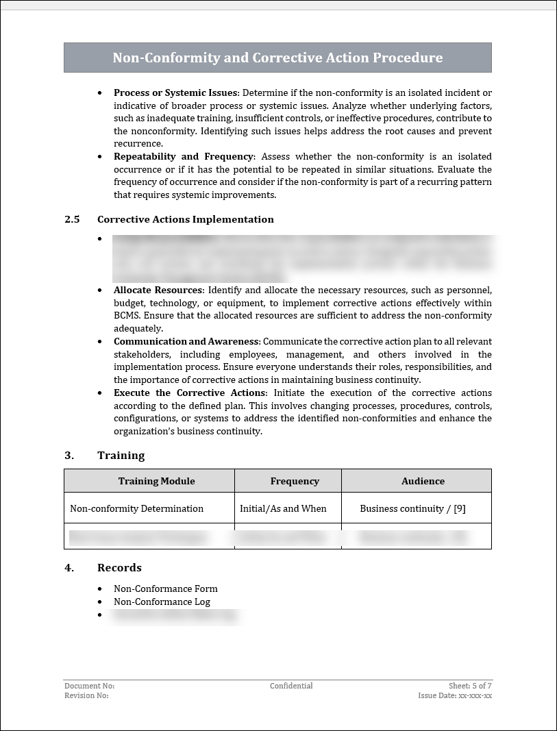 ISO 22301 Non Conformity and Corrective Action Procedure Template