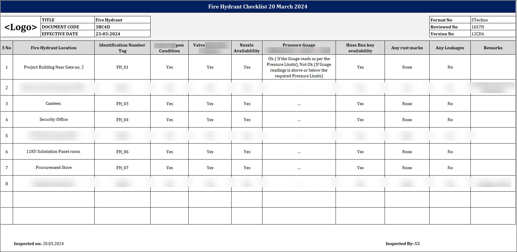 Fire Hydrant Inspection Checklist Template (Excel) | IMS Safety Format ...