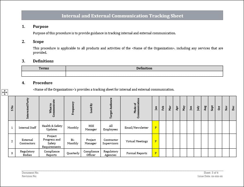 IMS Internal And External Communication Tracking Sheet Template (Edita ...