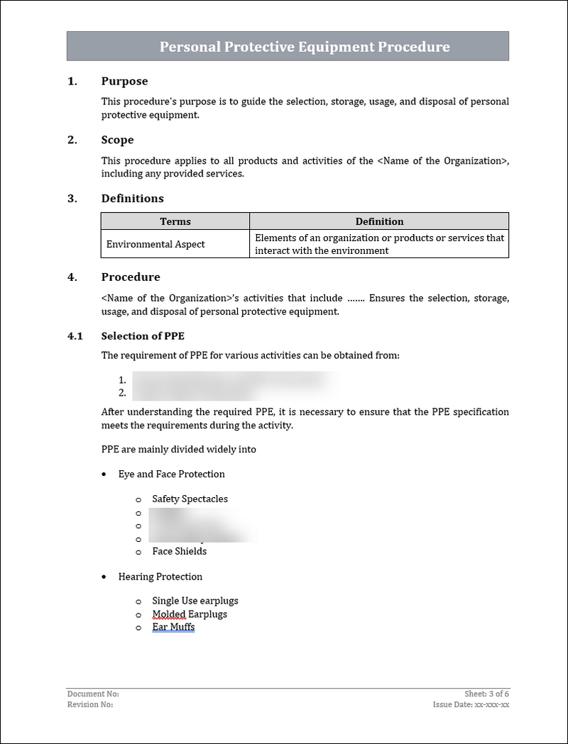 IMS PPE Procedure Template | ISO 45001 Personal Protective Equipment S ...