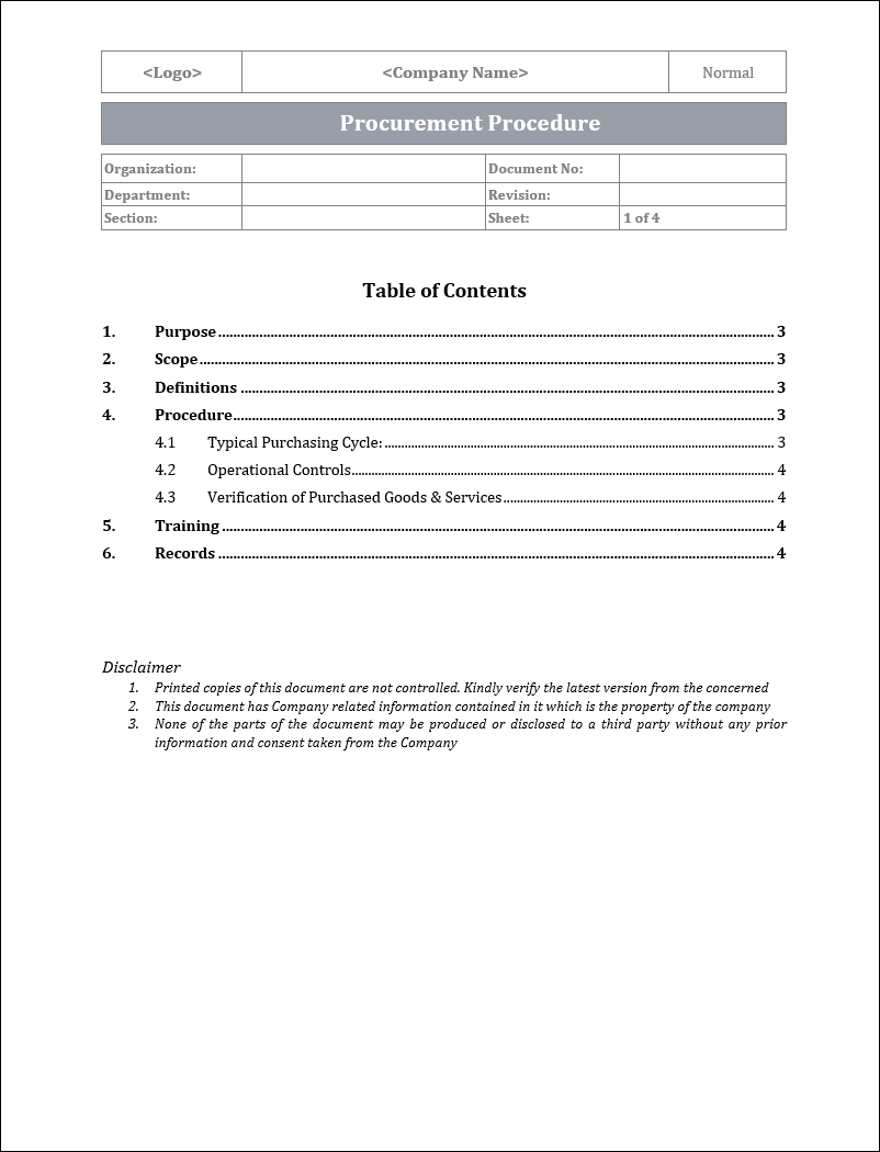 Procurement Procedure Template | ISO 9001 Purchasing SOP (Editable Word)