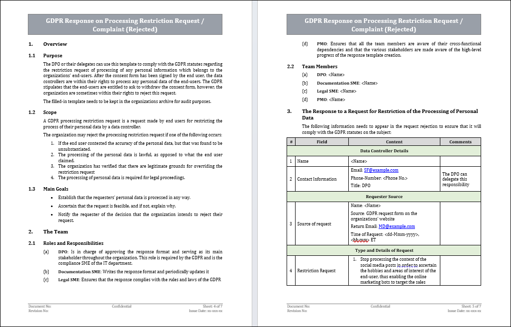 GDPR Response on Processing Restriction Request/ Complaint (Rejected) Template