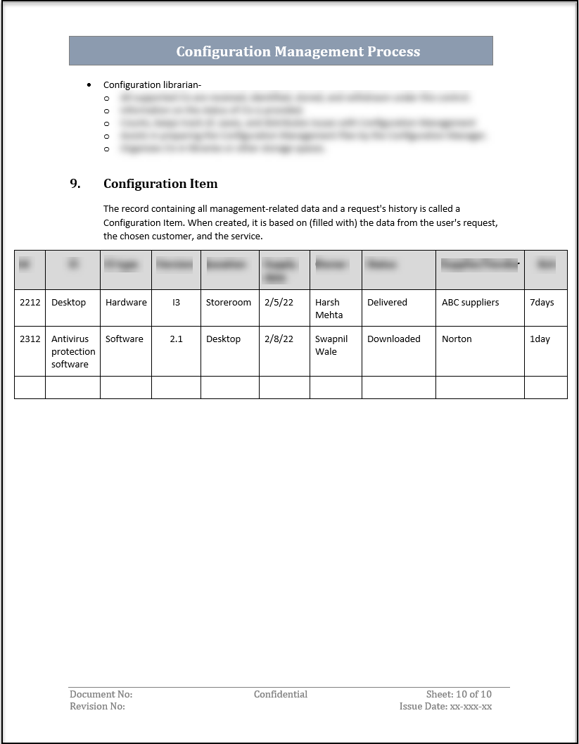 ISO 20000 Configuration Management Process Template