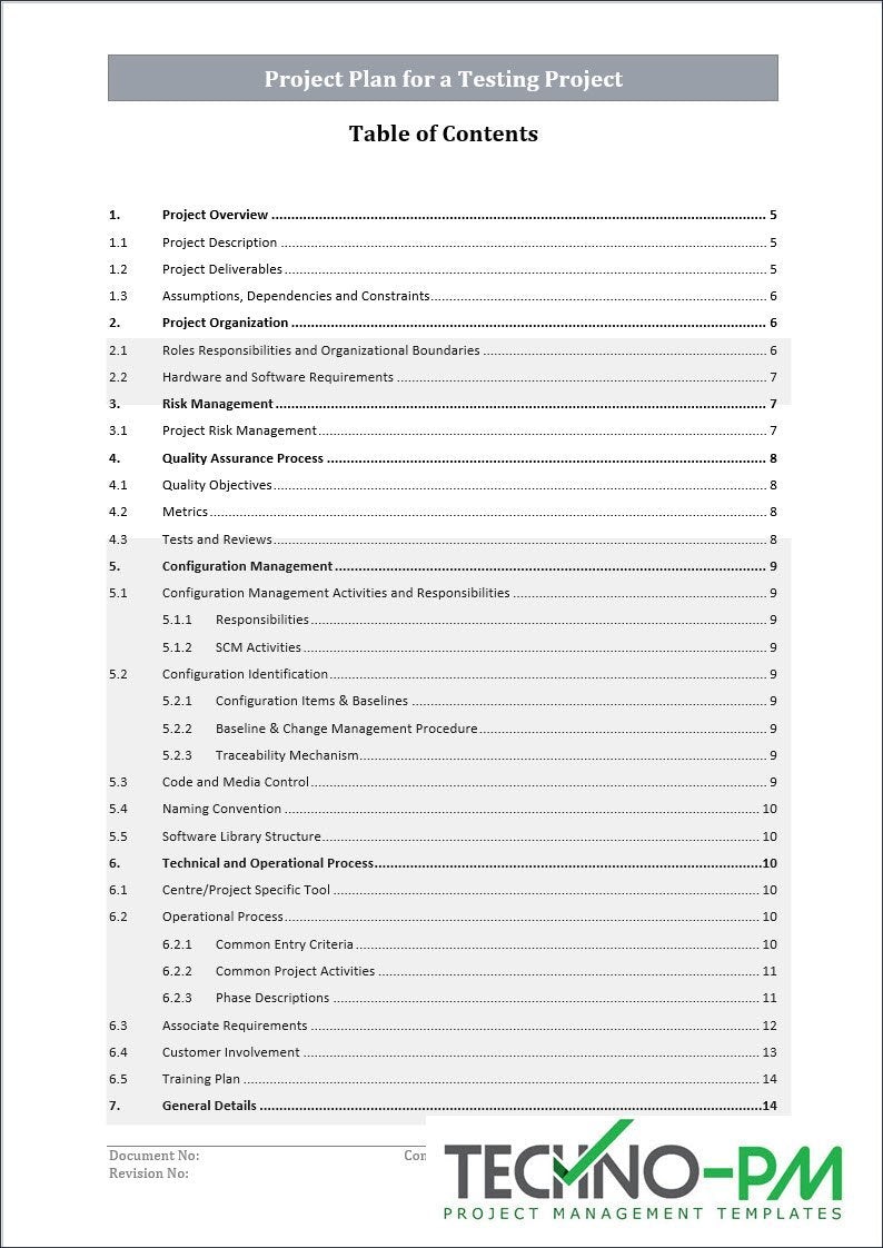 Project Plan for testing Project 