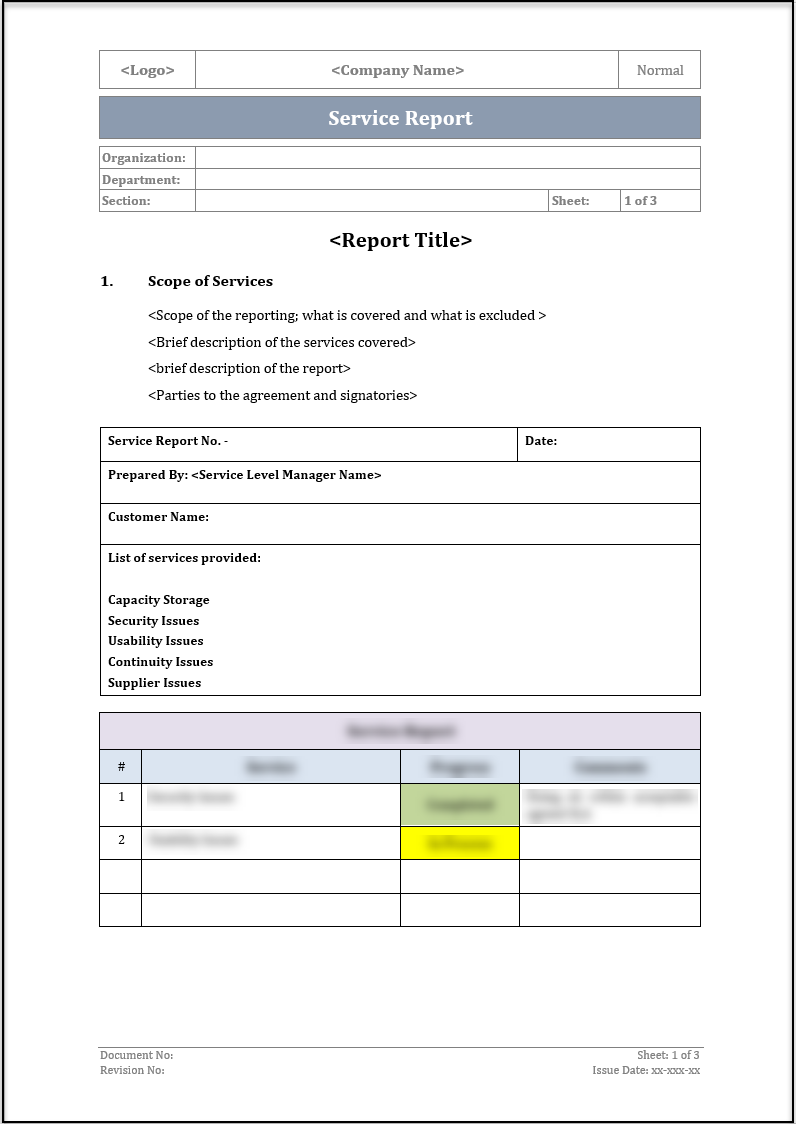 ISO 20000 Service Report Template – ISO Templates and Documents Download