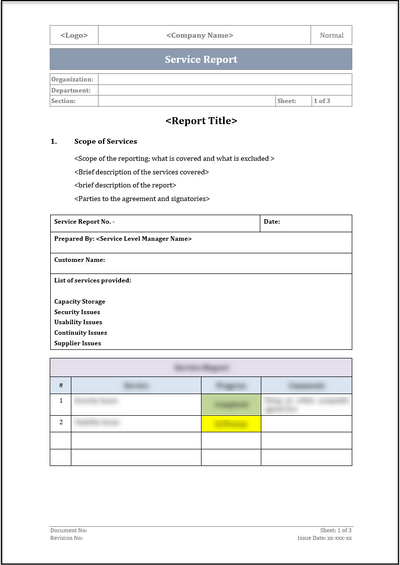 ISO 20000 Service Report Template