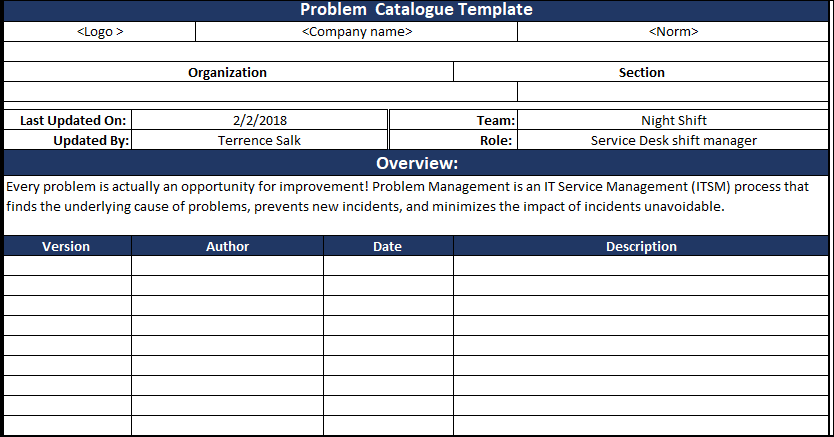 Error Catalog Examples Problem Catalog template – ISO Templates and Documents Download