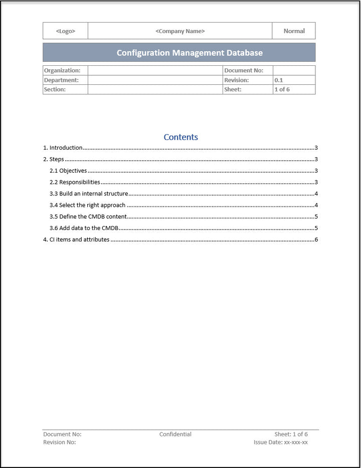 ISO 20000 Configuration Management Database Template