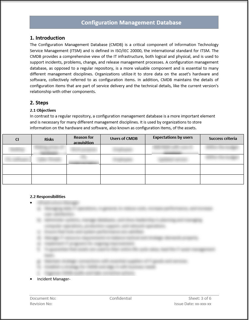 ISO 20000 Configuration Management Database Template