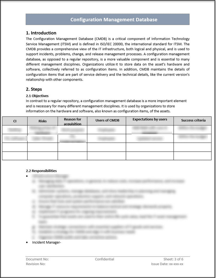 ISO 20000 Configuration Management Database Template