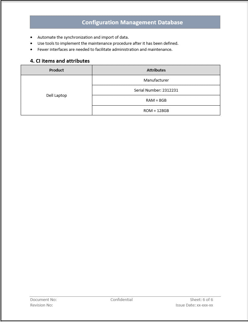 ISO 20000 Configuration Management Database Template