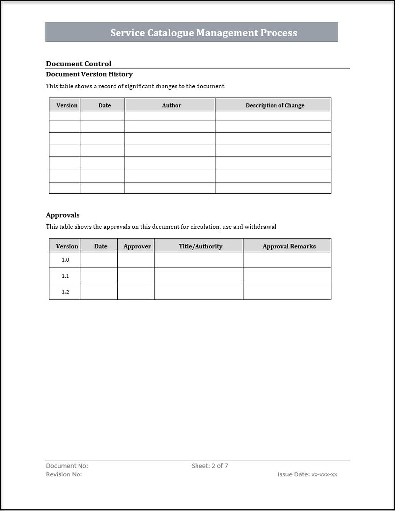 ISO 20000 Service Catalog Management Process Template ISO Templates