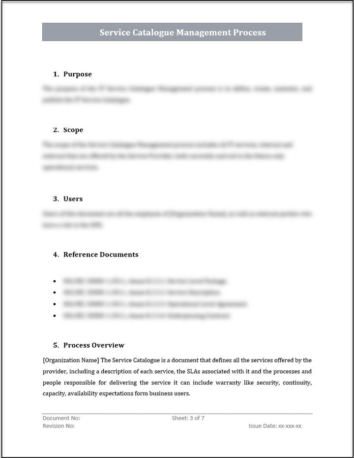 ISO 20000 Service Catalog Management Process Template