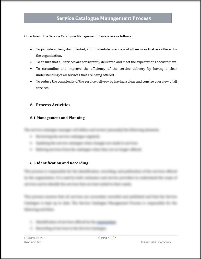 ISO 20000 Service Catalog Management Process Template