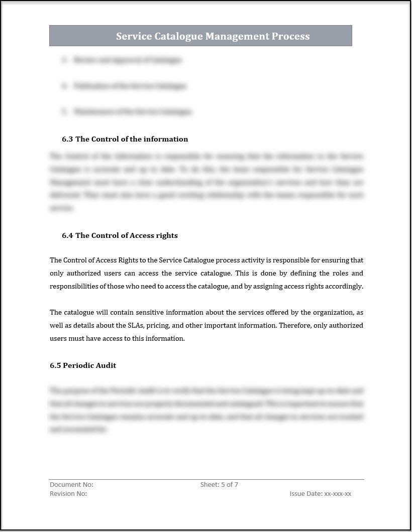 ISO 20000 Service Catalog Management Process Template