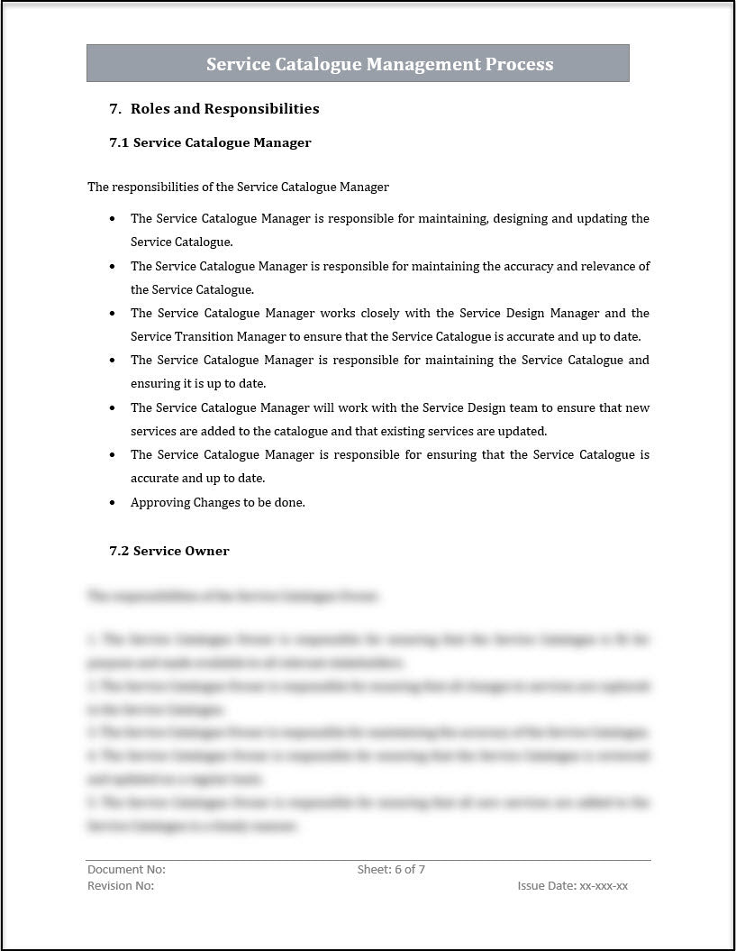 ISO 20000 Service Catalog Management Process Template