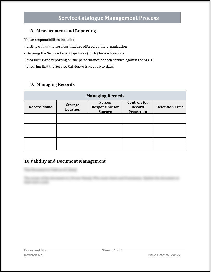 ISO 20000 Service Catalog Management Process Template