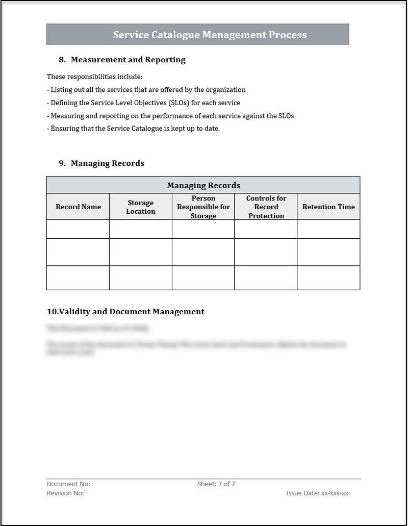 ISO 20000 Service Catalog Management Process Template