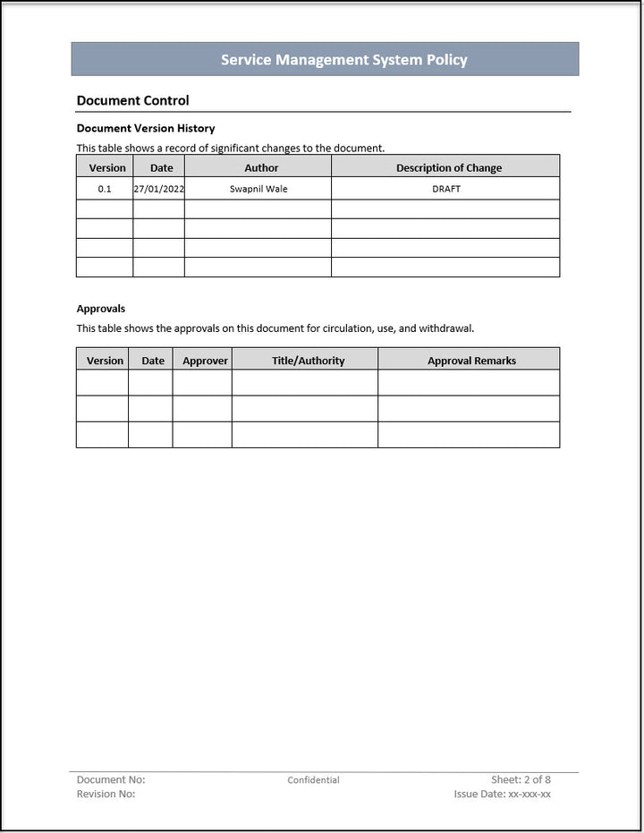 ISO 20000 Service Management System Policy Template