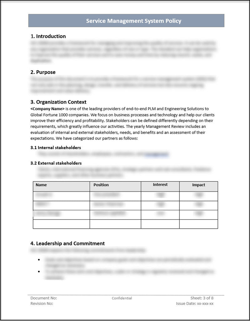 ISO 20000 Service Management System Policy Template